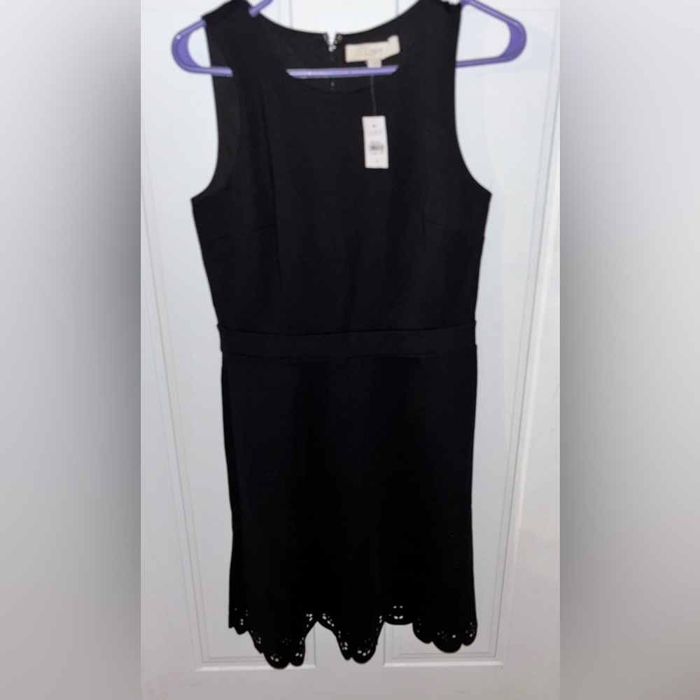 LOFT Elegant Black Eyelet Hem Midi Dress